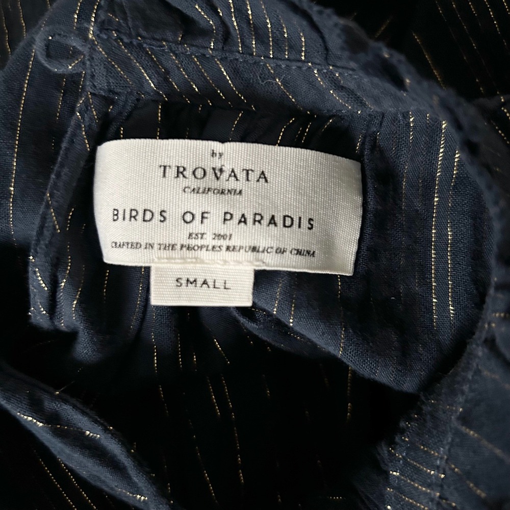 Trovata Birds of Paradis Carla Metallic Navy Stripe High Neck Top Size Small - Picture 5 of 6